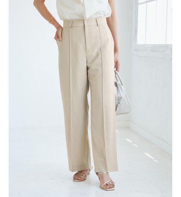 Rope&rsquo;Picnic「【UVカット・速乾】【リネンライク・シリーズ】ピンタックワイドスラックスパンツ/セットアップ対応」|チノ|