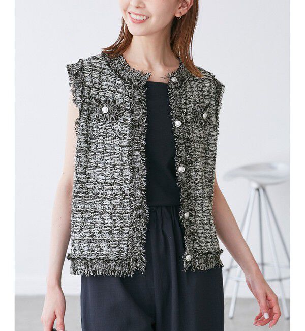 Rope&rsquo;Picnic「【WEB限定カラー】【サマー・ツイード】着丈が選べるジレベスト/スリーブレスカーディガン」|カーディガン|