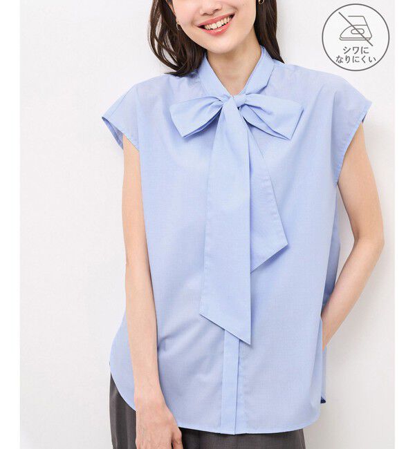 Rope&rsquo;Picnic「【防シワ】リボンフレンチスリーブシャツ」|シャツ・ブラウス|ブルー(44)