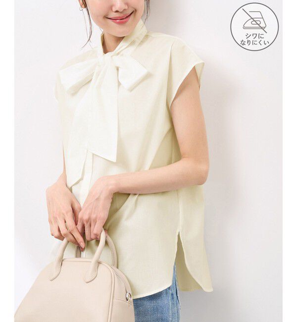 Rope&rsquo;Picnic「【防シワ】リボンフレンチスリーブシャツ」|シャツ・ブラウス|イエロー(80)