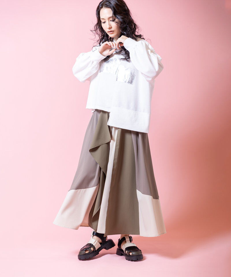  「配色切替フレアースカート」|スカート|
