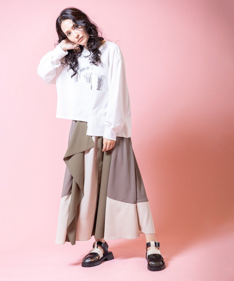  「配色切替フレアースカート」|スカート|