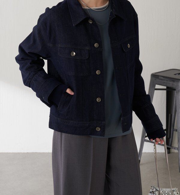 「Q.anos ストレッチリブデニムジャケット」|デニムジャケット|