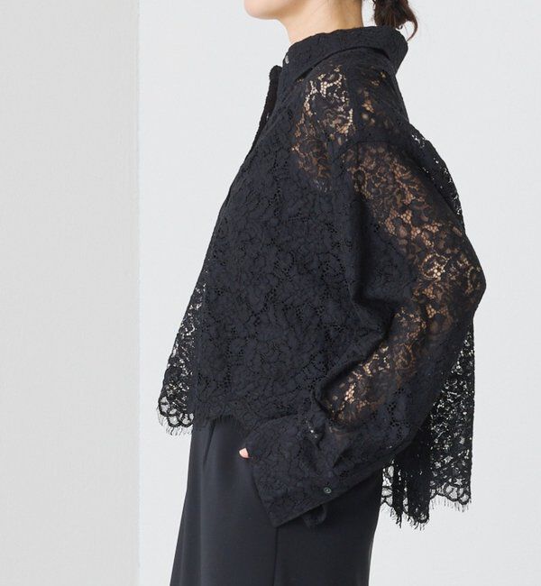  「【女性らしい抜け感】レースクロップドシャツ」|シャツ・ブラウス|ブラック
