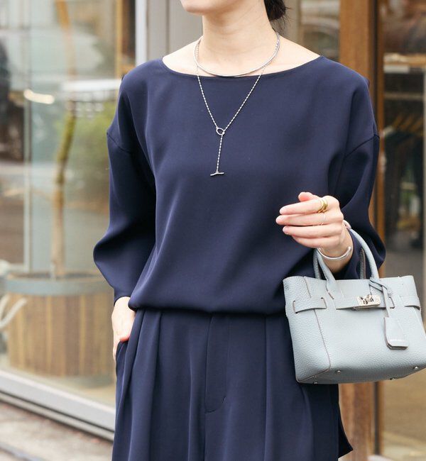  「【セットアップ対応可】ダブルサテンハーフスリーブブラウス」|シャツ・ブラウス|ネイビー