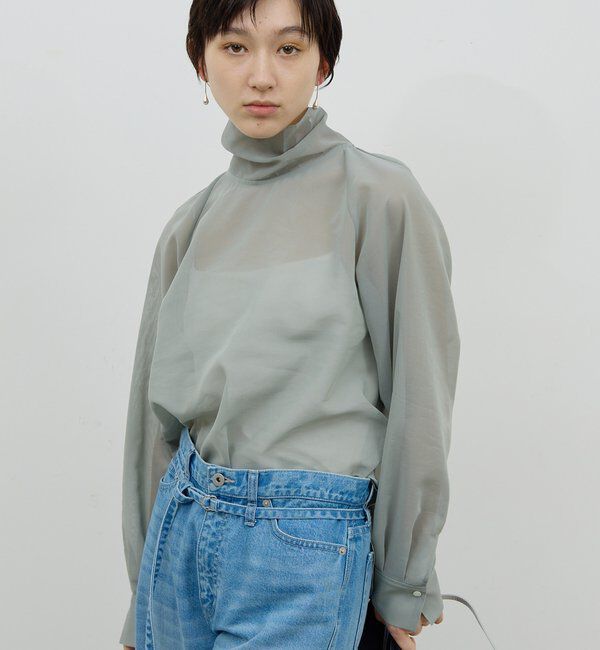  「【手洗い可】シアーボウタイブラウス」|シャツ・ブラウス|ライトグレー