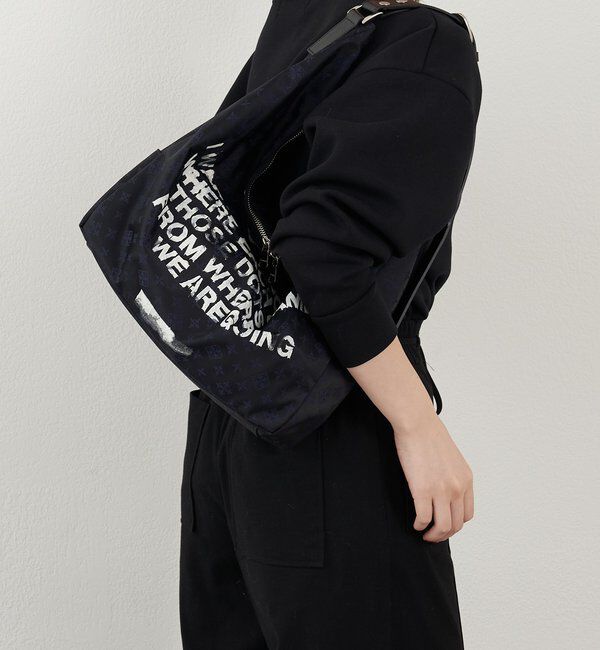  「ステンシル風プリント ナイロン2WAYショルダーバッグ」|ショルダー・メッセンジャー|ネイビー