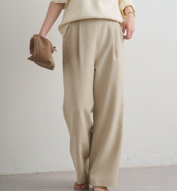 「麻調合繊タックパンツ」|チノ|ライトベージュ