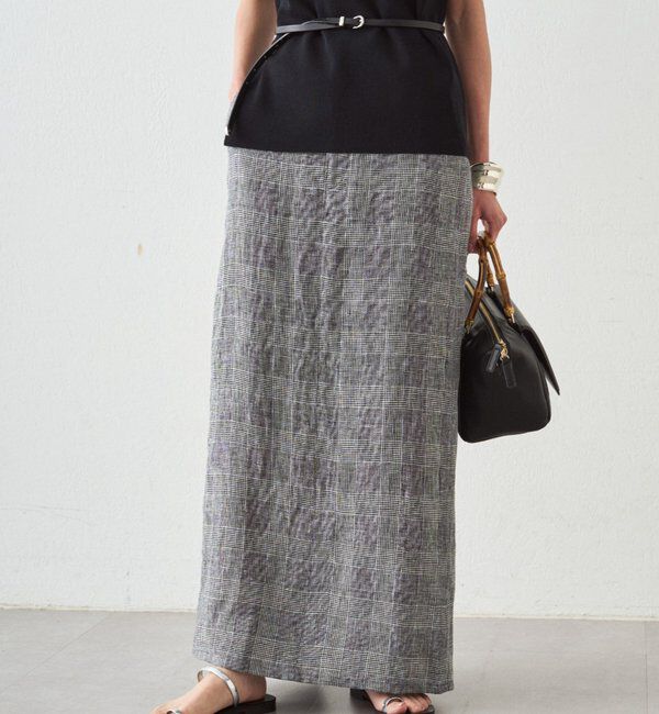  「チェックリネンマキシスカート」|スカート|ブラック