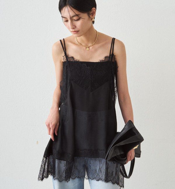  「レースシフォンキャミ」|シャツ・ブラウス|ブラック