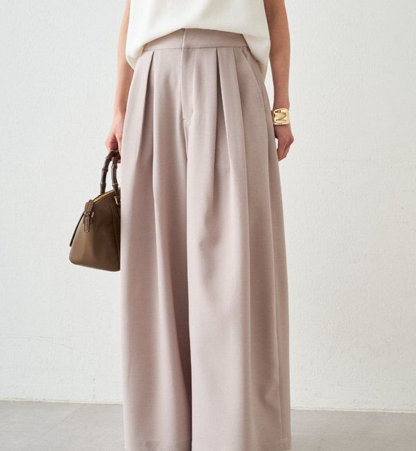  「タックワイドルーズパンツ」|チノ|ベージュ