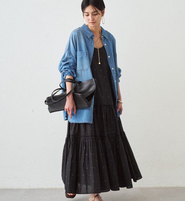  「【全骨格対応！自分サイズで、理想の体型カバー】フルイドデニムシャツ」|シャツ・ブラウス|