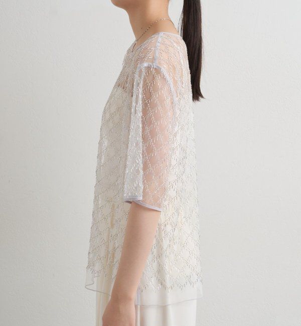  「ビーズシアーハーフスリーブブラウス」|シャツ・ブラウス|