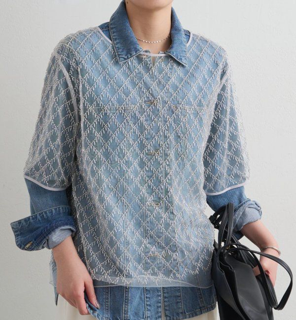  「ビーズシアーハーフスリーブブラウス」|シャツ・ブラウス|