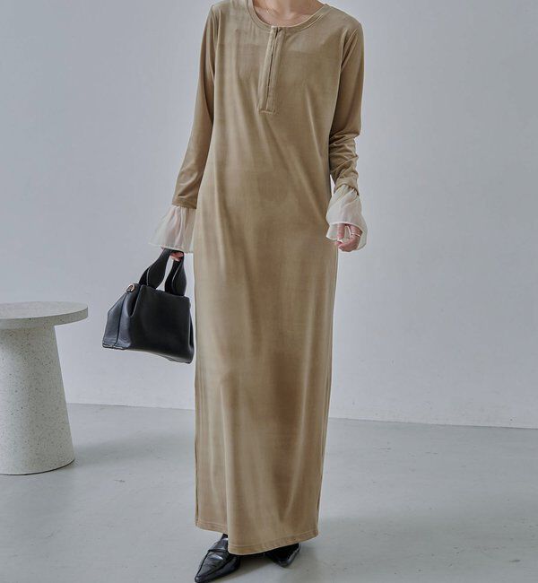  「【低身長サイズあり】フレアスリーブベロアワンピース」|ワンピース|