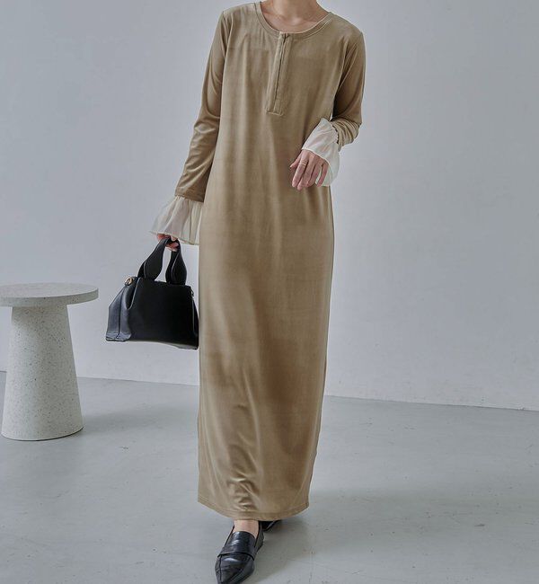  「【低身長サイズあり】フレアスリーブベロアワンピース」|ワンピース|