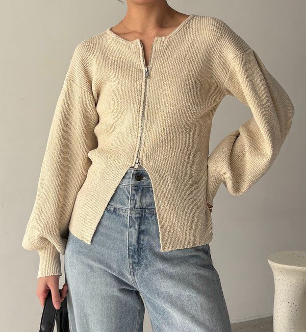  「スラブジップパフカーディガン」|カーディガン|ライトベージュ