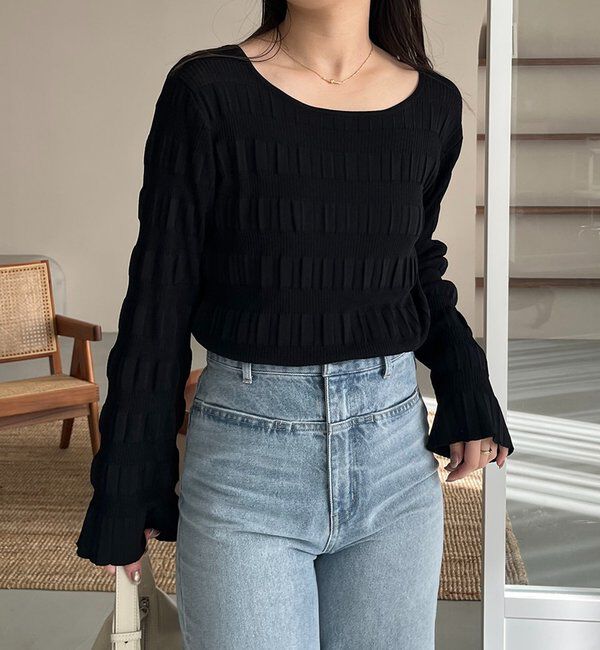  「ランダムリブプルオーバー」|ニット・セーター|ブラック