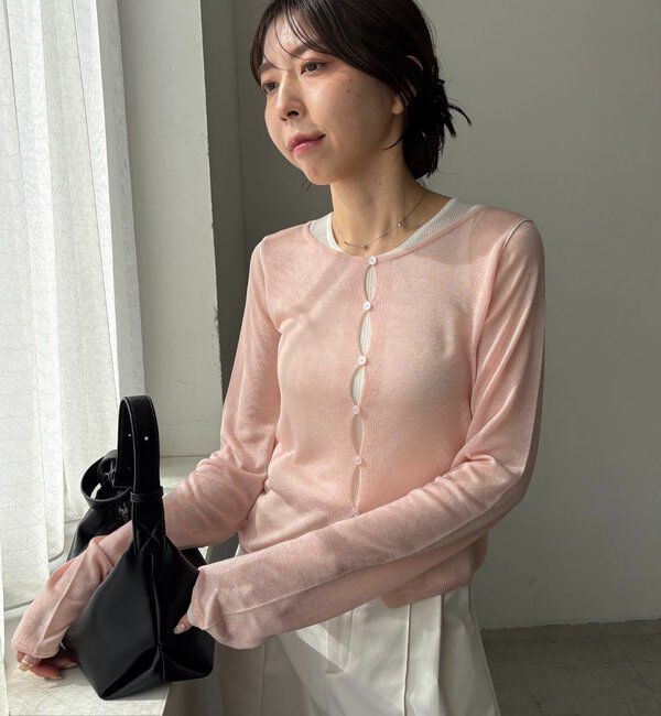  「タンクSETアームラインカーディガン」|カーディガン|ピンク