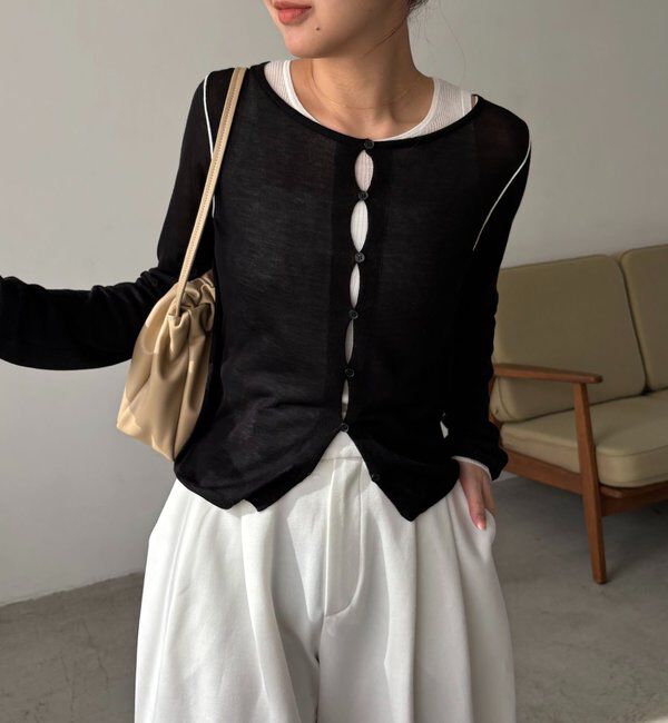  「タンクSETアームラインカーディガン」|カーディガン|ブラック