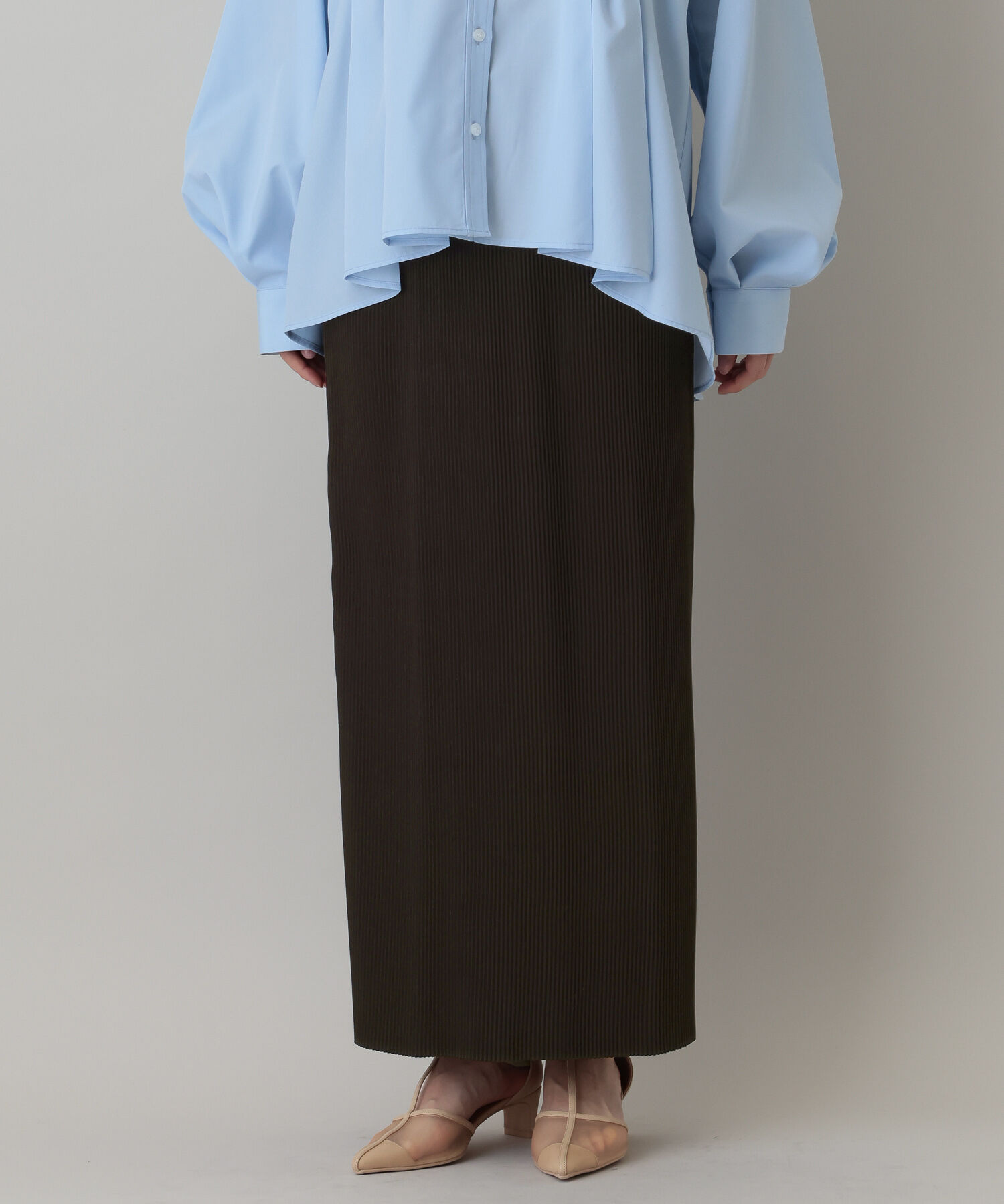 A part by 「【新色追加】プリーツイージータイトスカート2」|スカート|ダークブラウン
