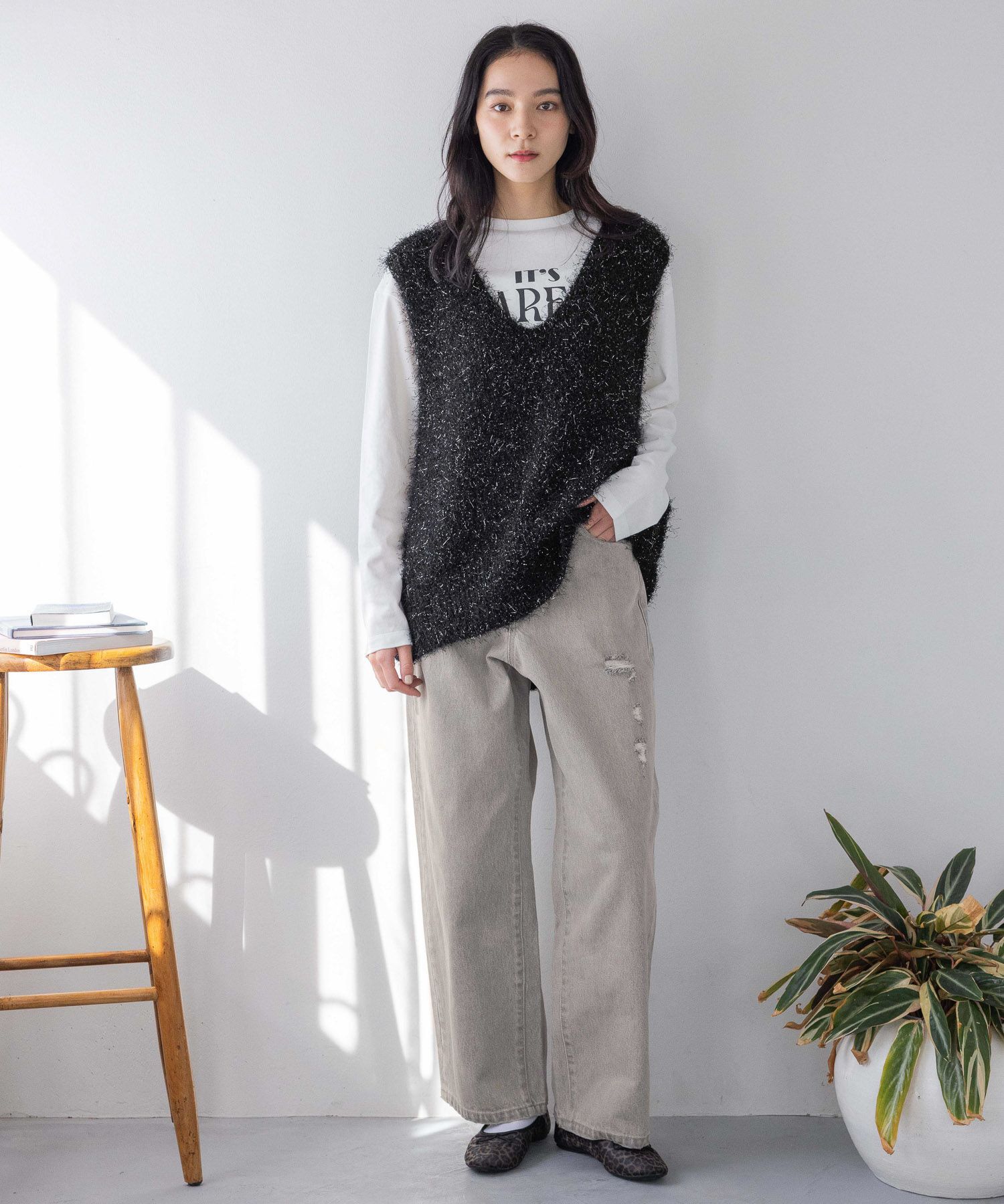 LOWRYS FARM「ワイドストレートデニムパンツ」|デニム|