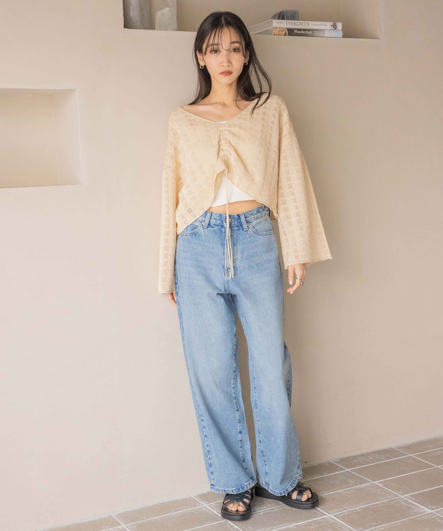 LOWRYS FARM「ワイドストレートデニムパンツ」|デニム|