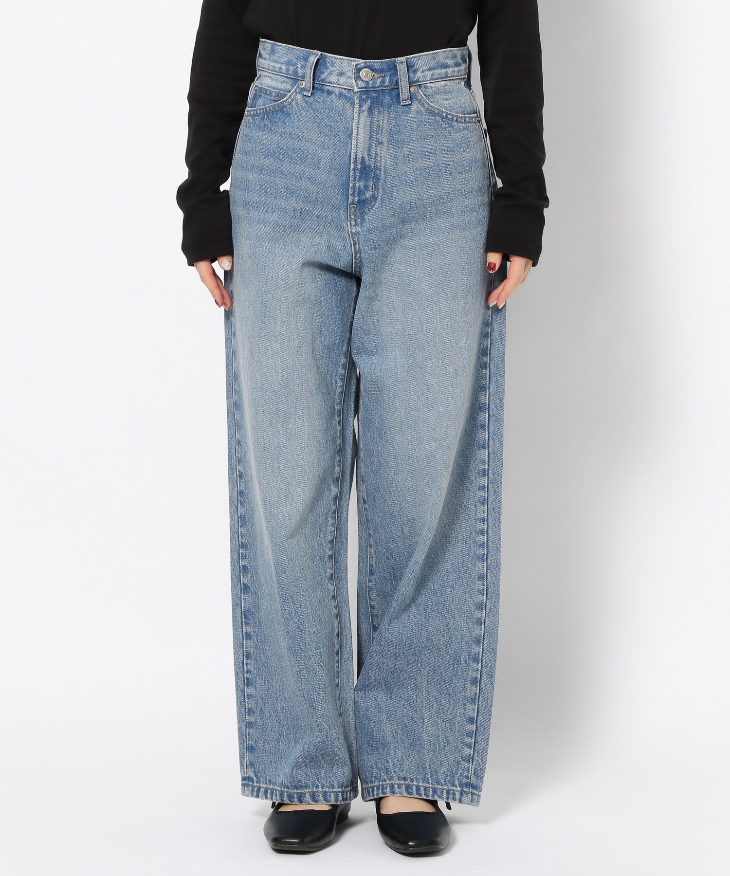 LOWRYS FARM「ワイドストレートデニムパンツ」|デニム|