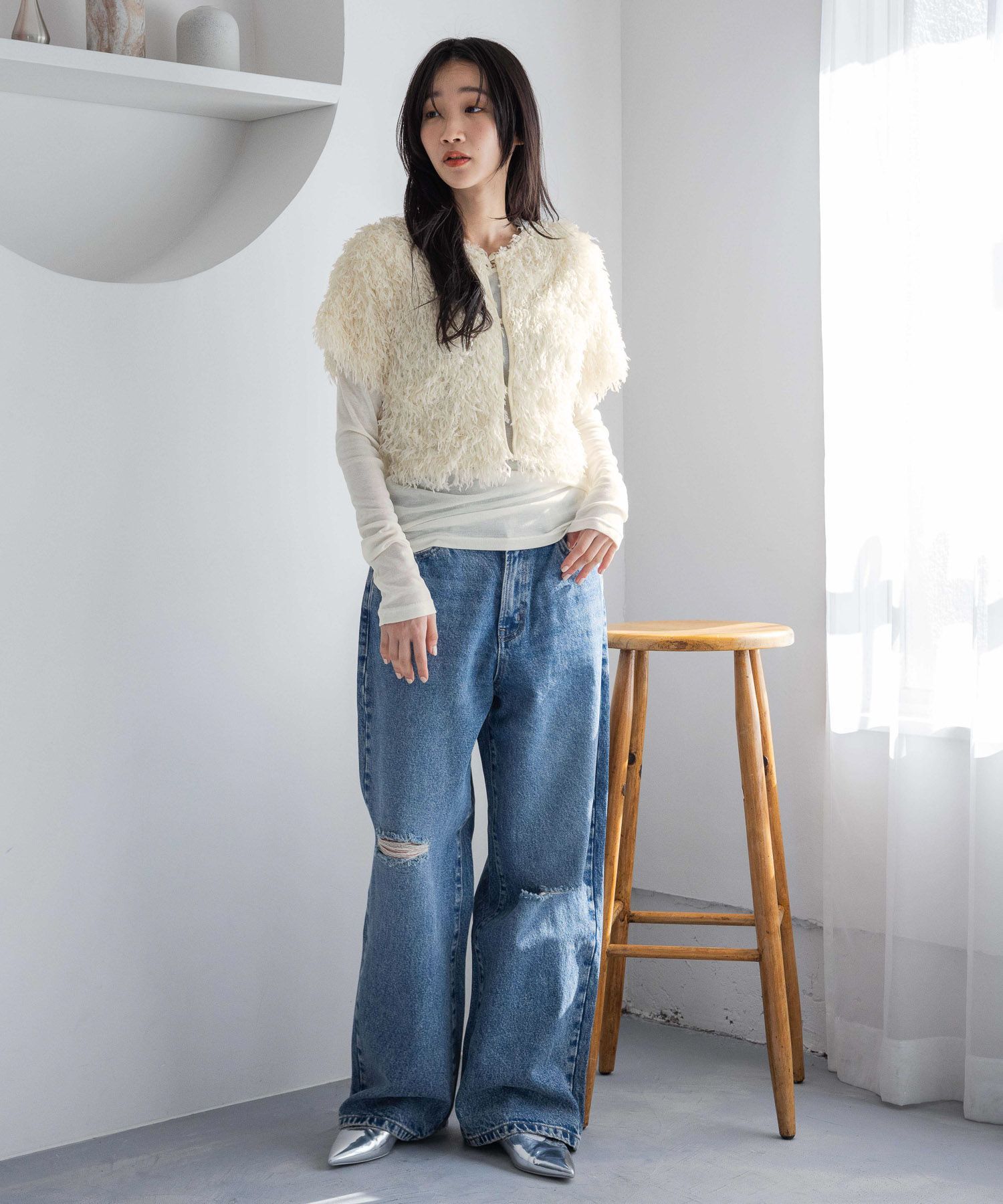 LOWRYS FARM「ワイドストレートデニムパンツ」|デニム|ﾌﾞﾙｰ