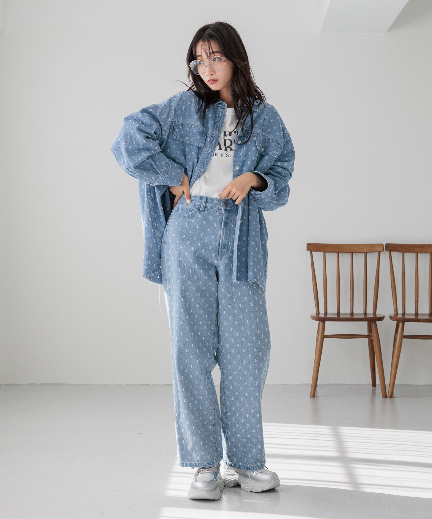 LOWRYS FARM「ワイドストレートデニムパンツ」|デニム|