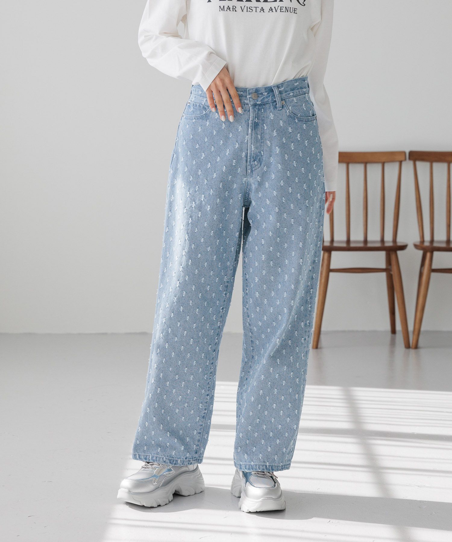 LOWRYS FARM「ワイドストレートデニムパンツ」|デニム|