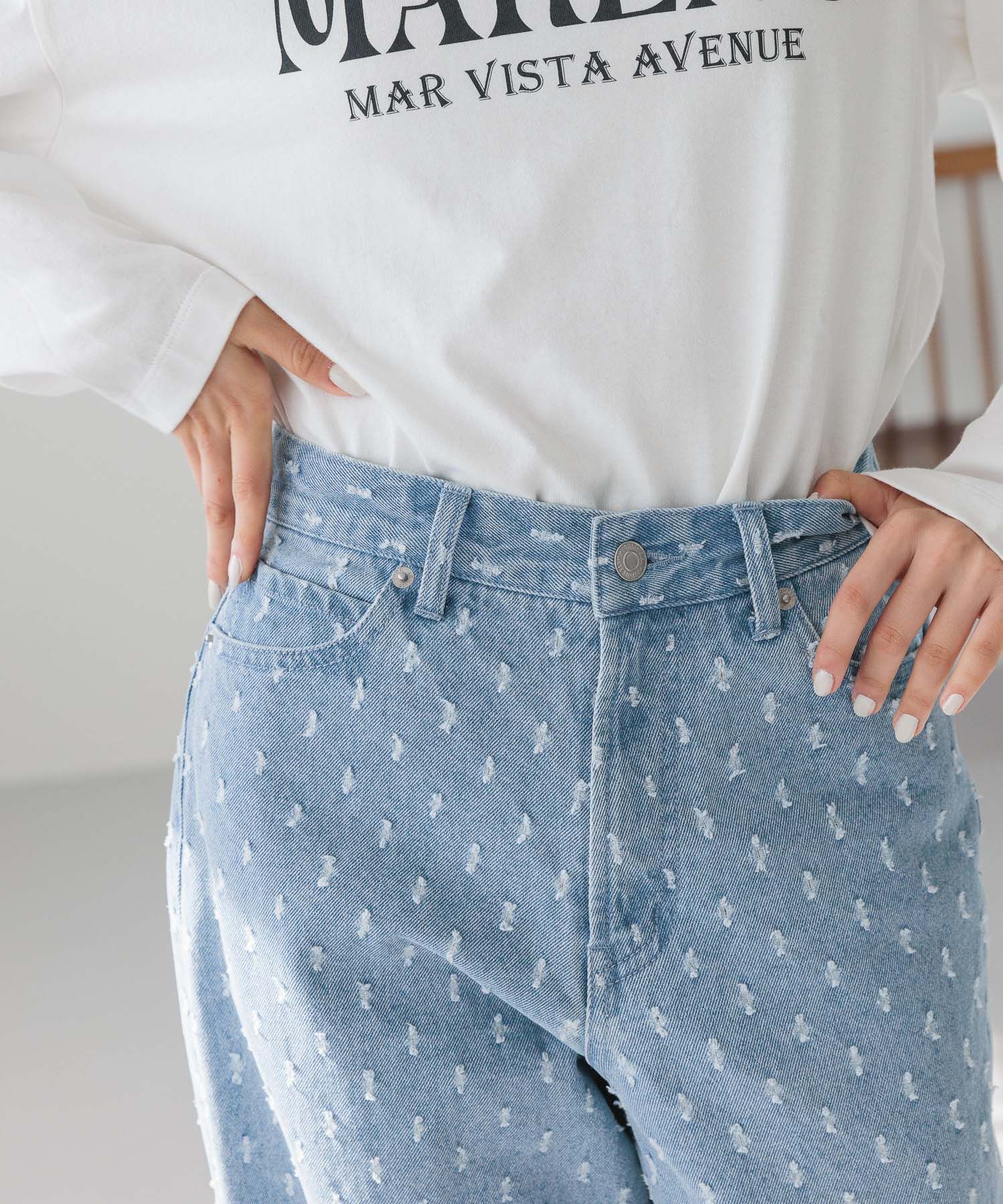 LOWRYS FARM「ワイドストレートデニムパンツ」|デニム|