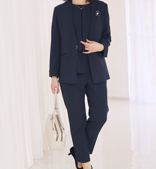 abahouse mavie「【エニデイカセット】ノーカラージャケット＆バックフレアパンツセットアップ」|スーツ|