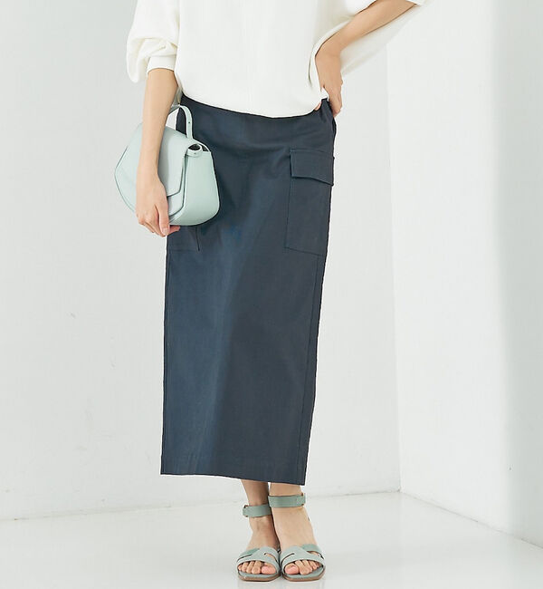 abahouse mavie「箔&綿ストレッチカーゴスカート」|スカート|ネイビー