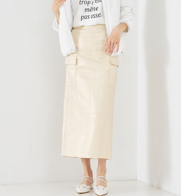 abahouse mavie「箔&綿ストレッチカーゴスカート」|スカート|ゴールド
