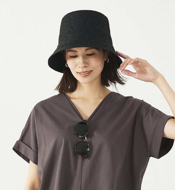 abahouse mavie「ラフィアバケットハット」|その他|ブラック