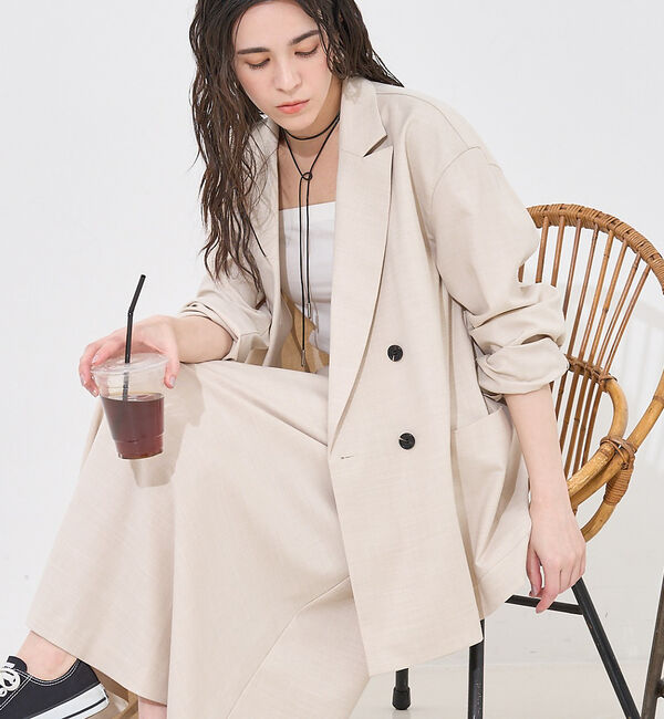 abahouse mavie「【LEE掲載・セットアップ対応】メランジ調ダブルジャケット/リネンライクジャケッ」|テーラードジャケット|