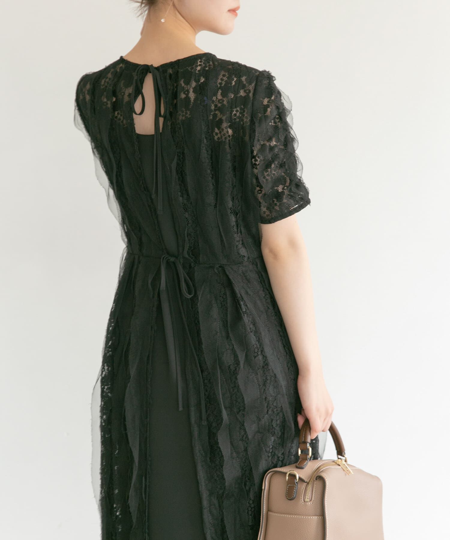 URBAN RESEARCH ROSSO「kaene　リボンチュールエプロンドレス」|ワンピース|