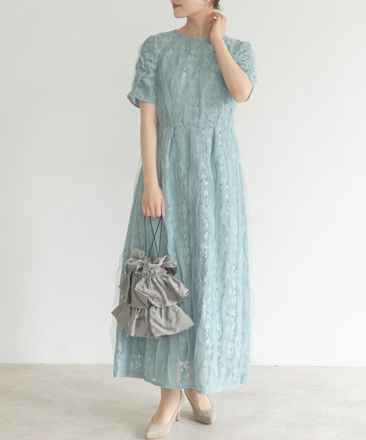 URBAN RESEARCH ROSSO「kaene　リボンチュールエプロンドレス」|ワンピース|