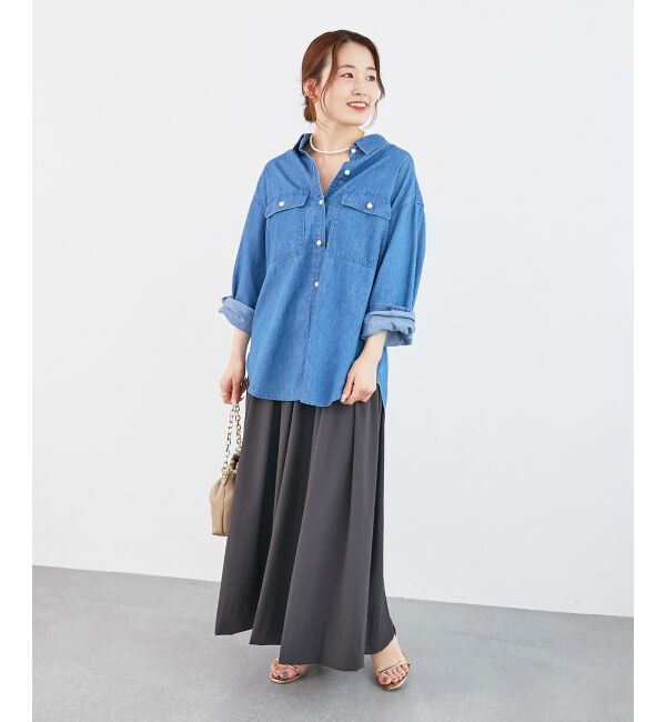  「《接触冷感》ナイロンストレッチタックギャザースカート」|スカート|