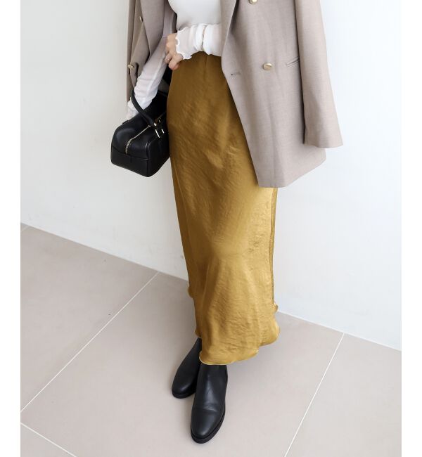  「《手洗い可能》マットサテンナロースカート」|スカート|キャメル