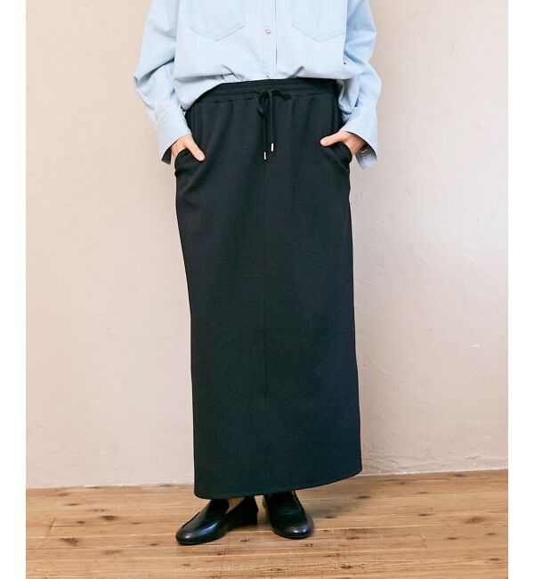  「カットジョーゼットナロースカート」|スカート|ネイビー