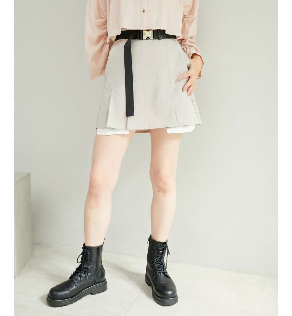 MAJESTICLEGON「ベルトsetプリーツスカパン」|キュロット|ベージュ