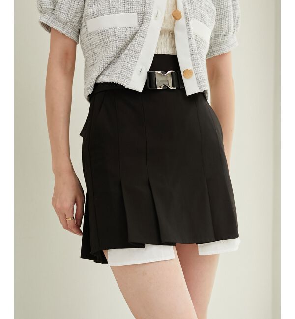 MAJESTICLEGON「ベルトsetプリーツスカパン」|キュロット|ブラック