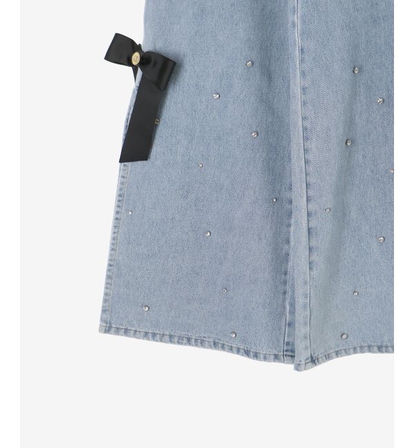  「サイドリボンビジューデニムパンツ」|デニム|