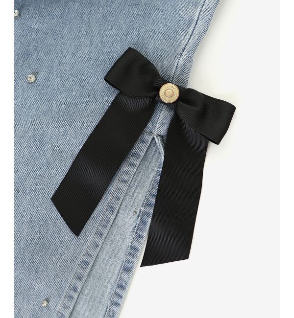  「サイドリボンビジューデニムパンツ」|デニム|