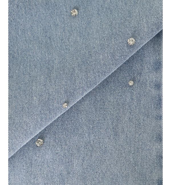  「サイドリボンビジューデニムパンツ」|デニム|