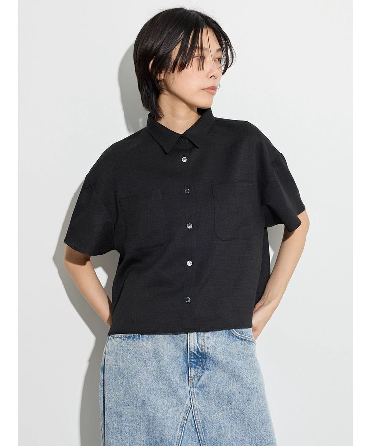 GARAGE OF GOOD CLOTHING「スラブツイルハーフスリーブブラウス」|シャツ・ブラウス|Black