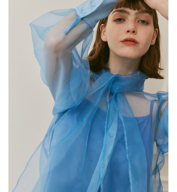 LOULOU WILLOUGHBY「《ドラマ着用》【LOULOU WILLOUGHBY】シルキーリボンブラウス」|シャツ・ブラウス|サックス