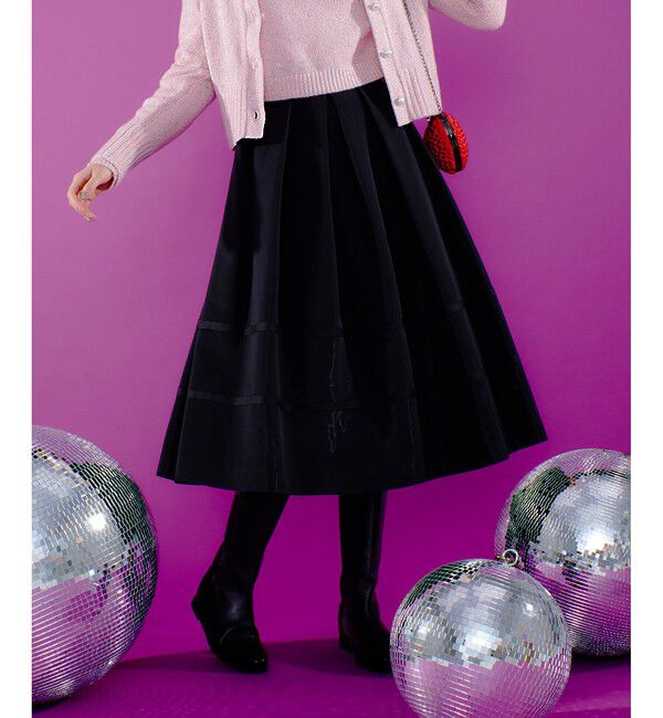 LOULOU WILLOUGHBY「【LOULOU WILLOUGHBY】リボントリミングタックスカート」|フレア|ブラック